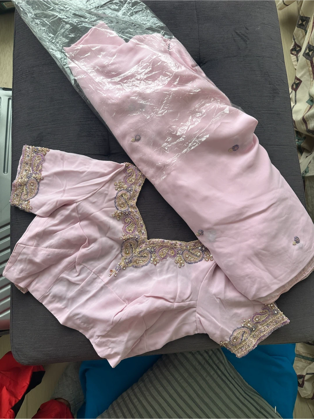 Pink Embroidered Saree Set - brand new!