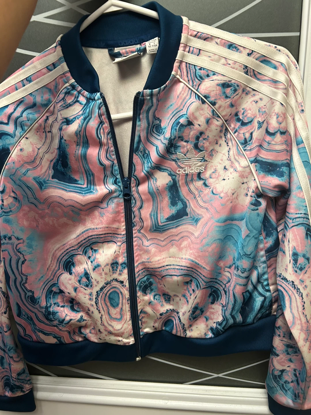 Adidas Track Jacket Pink Blue Swirl Print