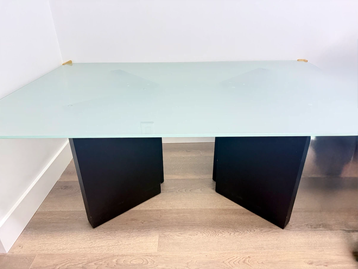 Frosted Glass Top Desk Table with Black Base