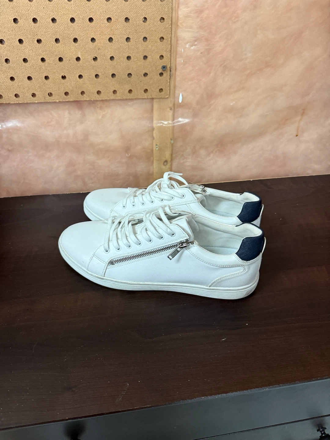 ALDO White Leather Zip Sneakers