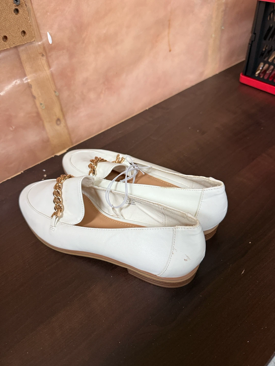 White Loafers with Gold Chain Detail