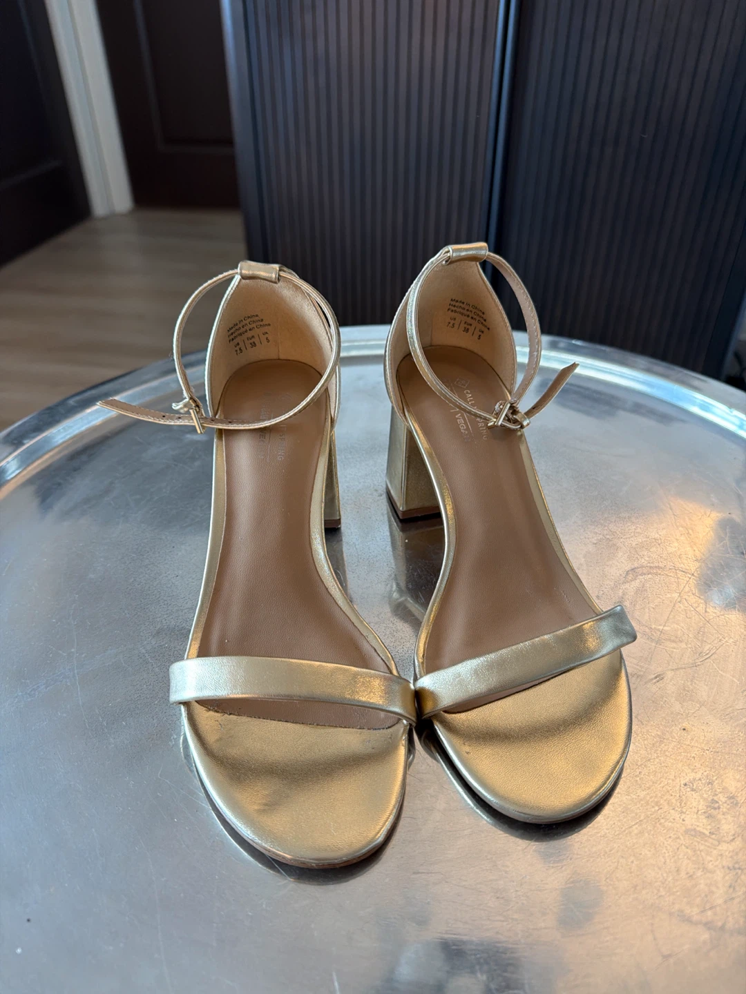 Call It Spring Gold Block Heel Sandals US 7.5