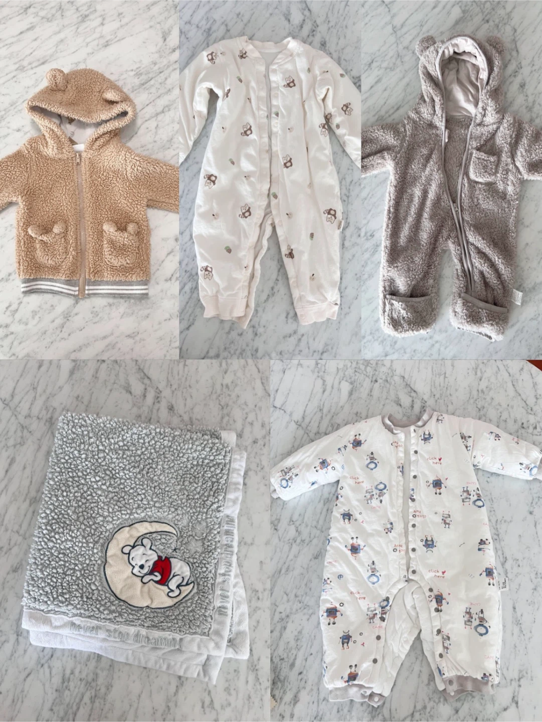 Baby Clothes Bundle: Fleece Hoodie, Sleepers, and Blanket