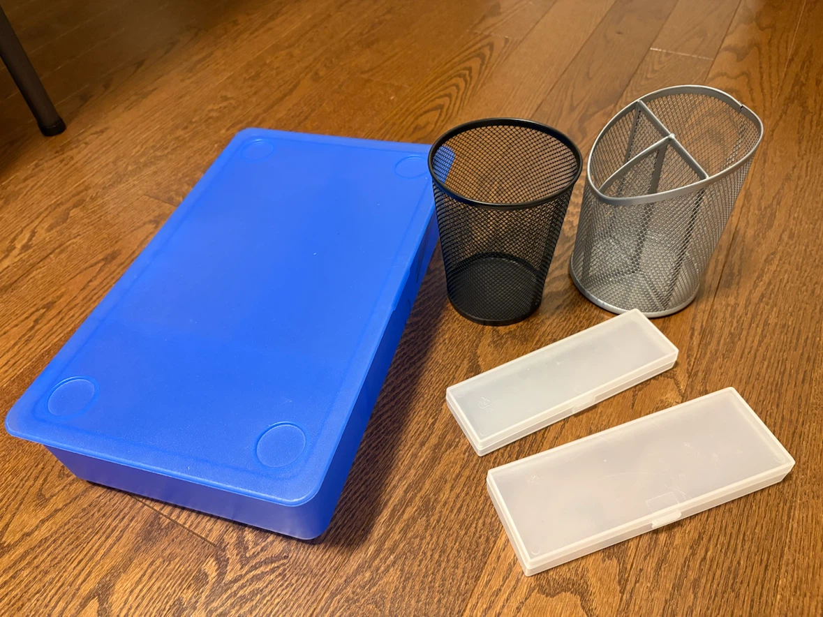 Blue Plastic Storage Bin with Dividers and Cases
