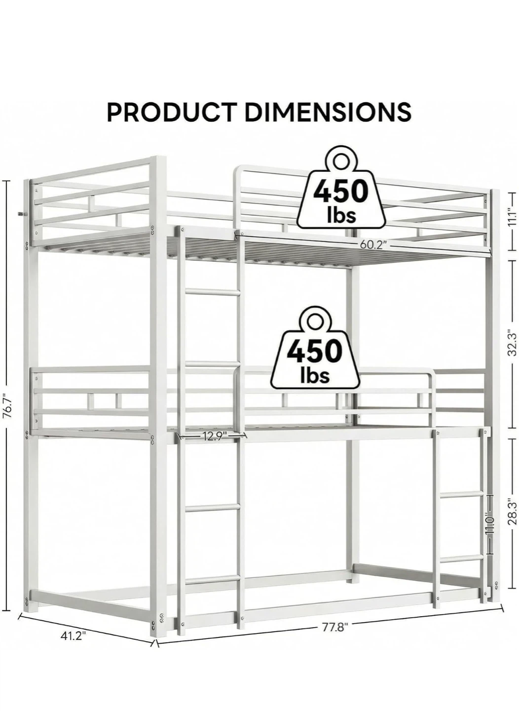 White Triple Bunk Bed Frame - photo 2