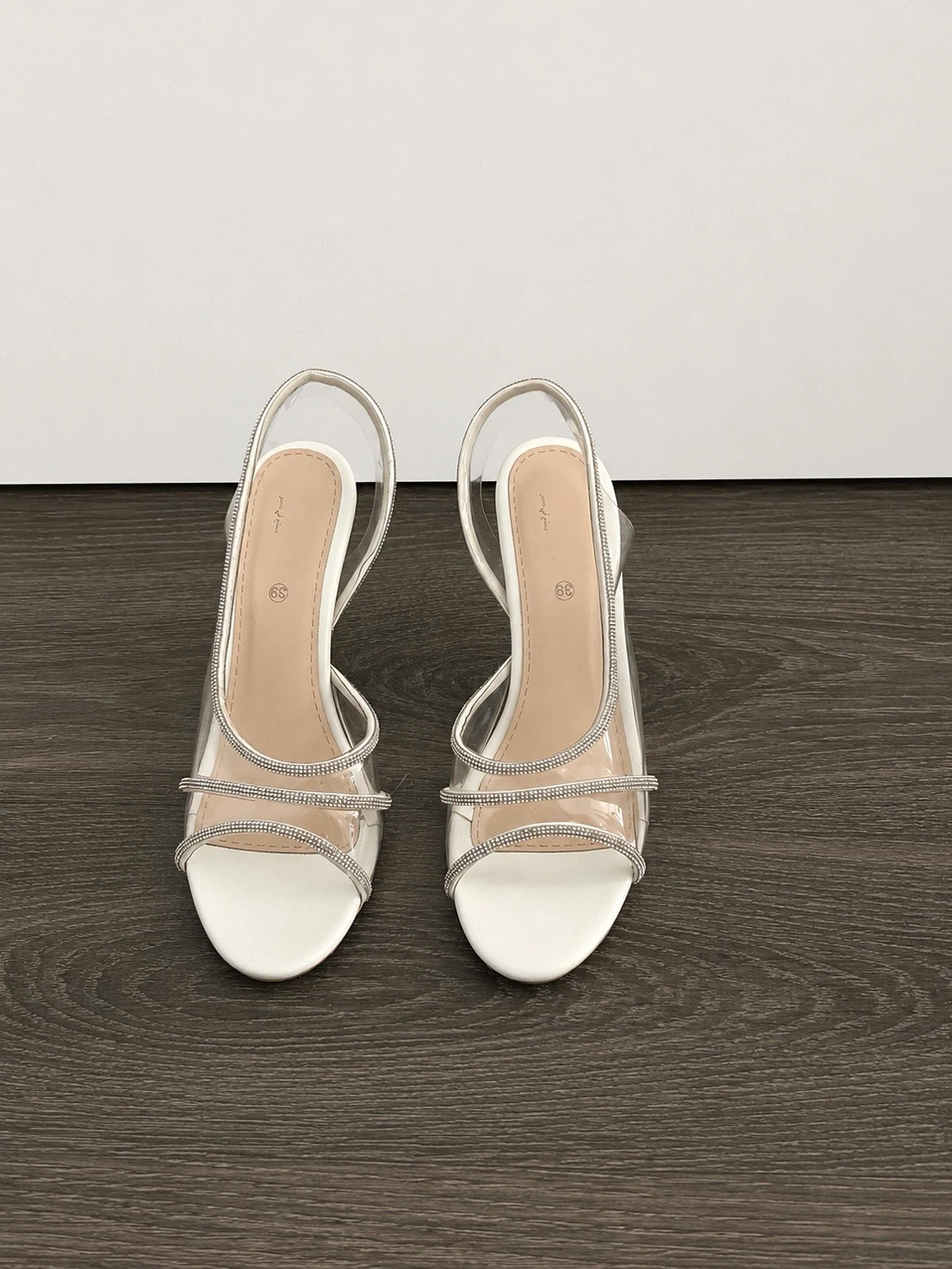 Women's White Slingback Heels with Rhinestone Detail - photo 2