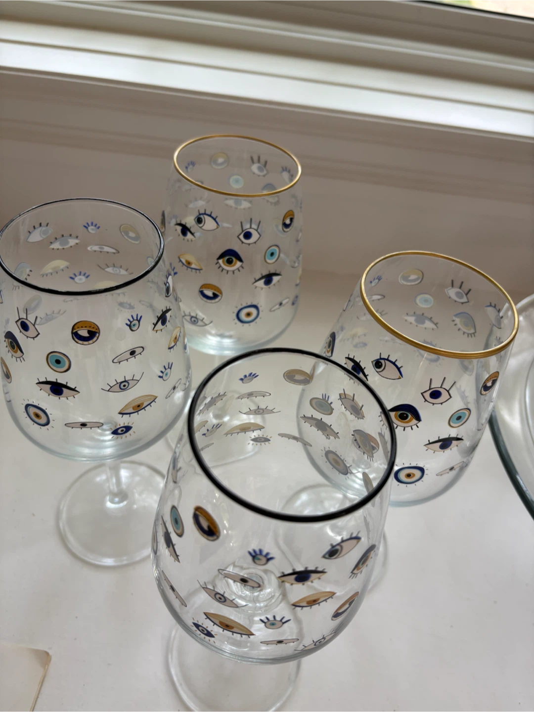 Set of 4 "Evil Eye" Wine Glasses