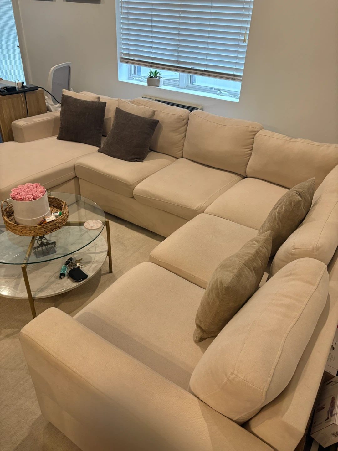 Cream Sectional Sofa with Chaise - photo 5