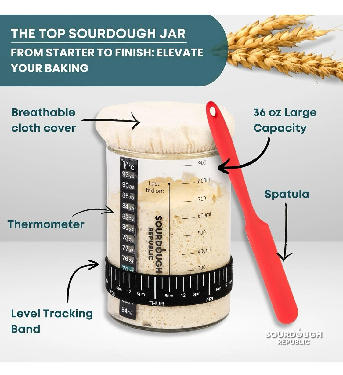 Sourdough Starter Jar Kit, 36 oz - photo 2