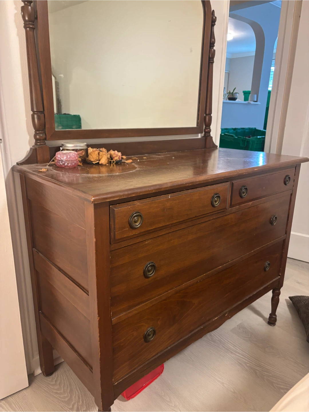 Vintage Wooden Dresser with Mirror