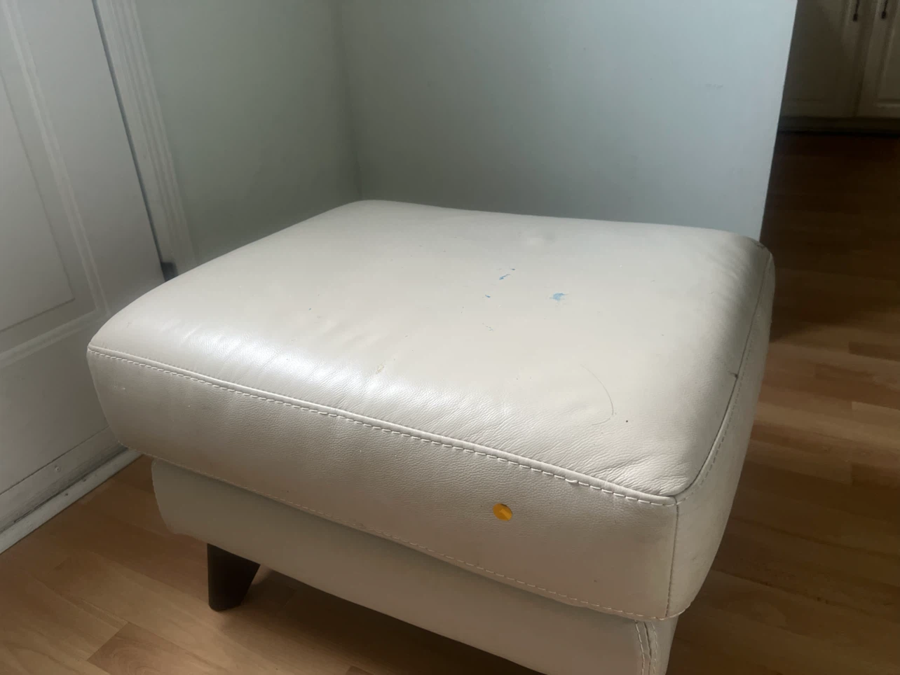 Cream Leather Ottoman