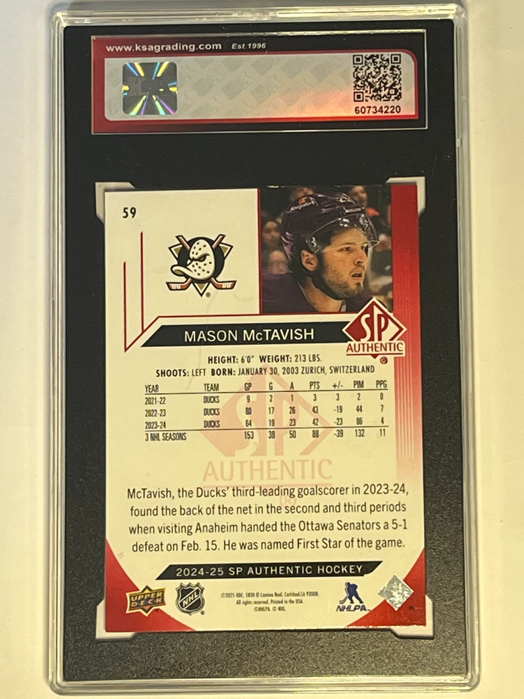 2024-25 SP Authentic  Authentic 59 Mason McTavish GEM MINT 10 - photo 2