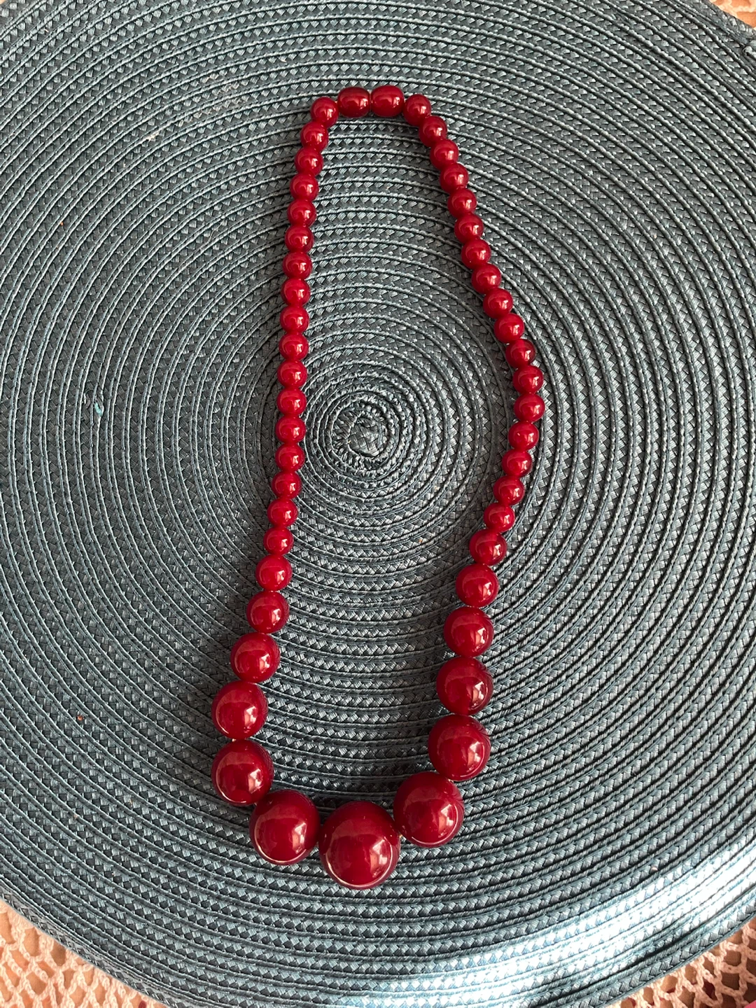Vintage Red Graduated Bead Necklace