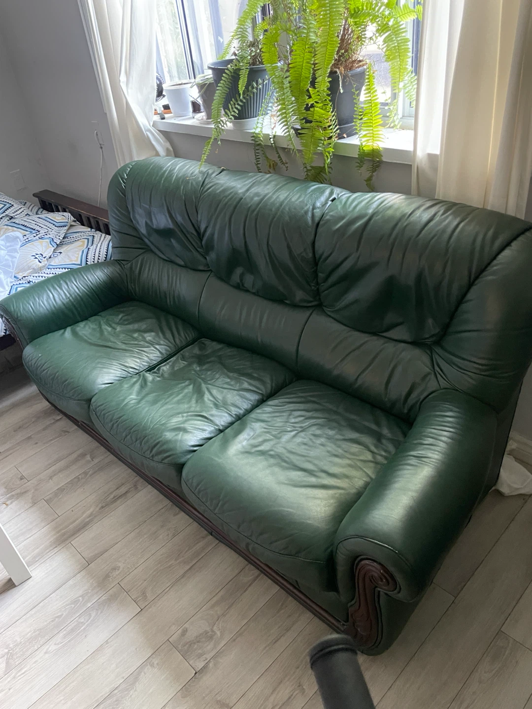 Green Leather 3-Seater Sofa