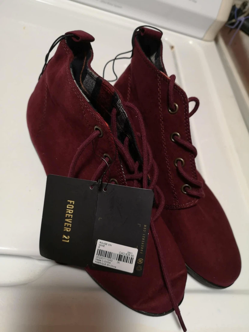 Forever 21 Burgundy Lace-Up Ankle Boots