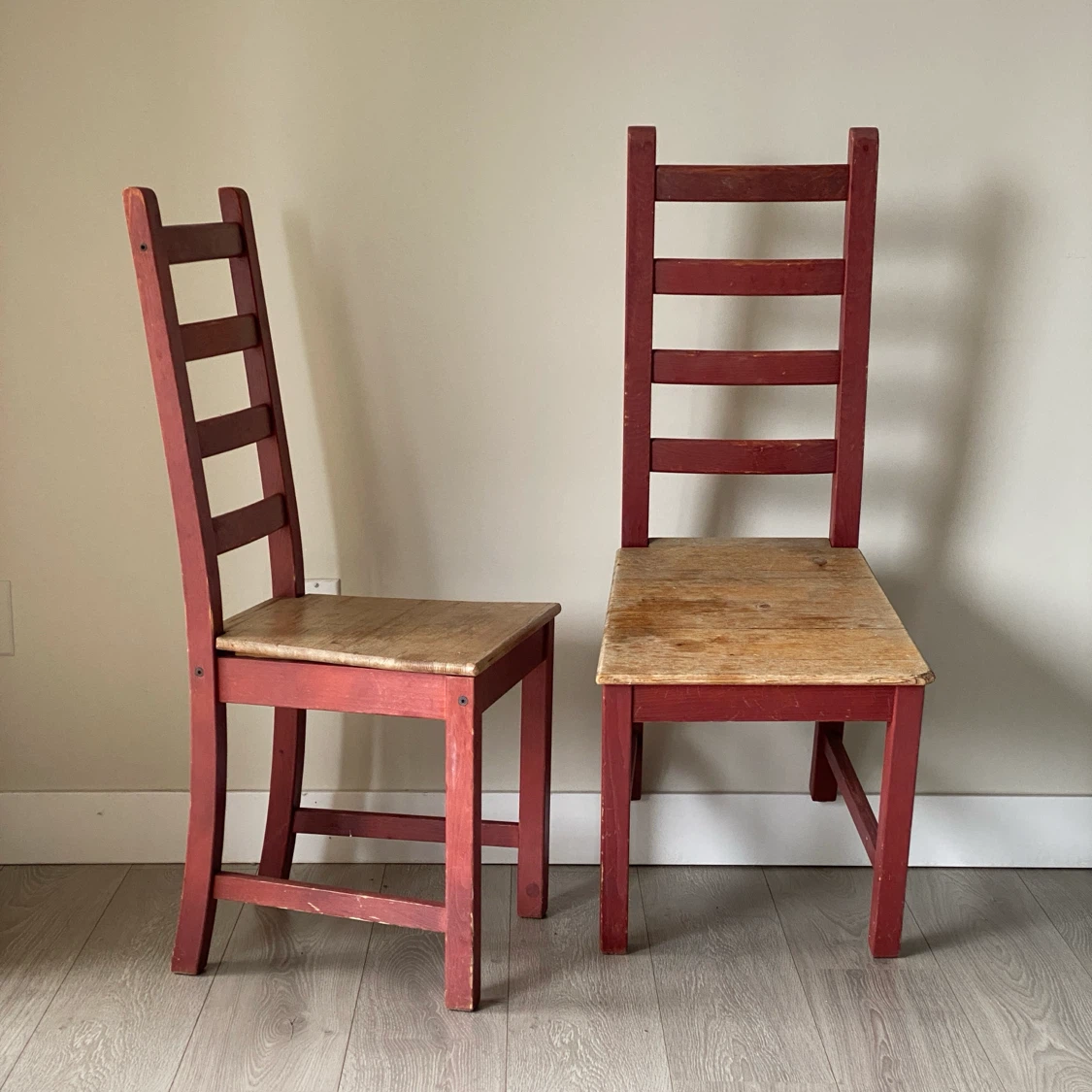 Set of 2 Vintage Red Wooden Chairs