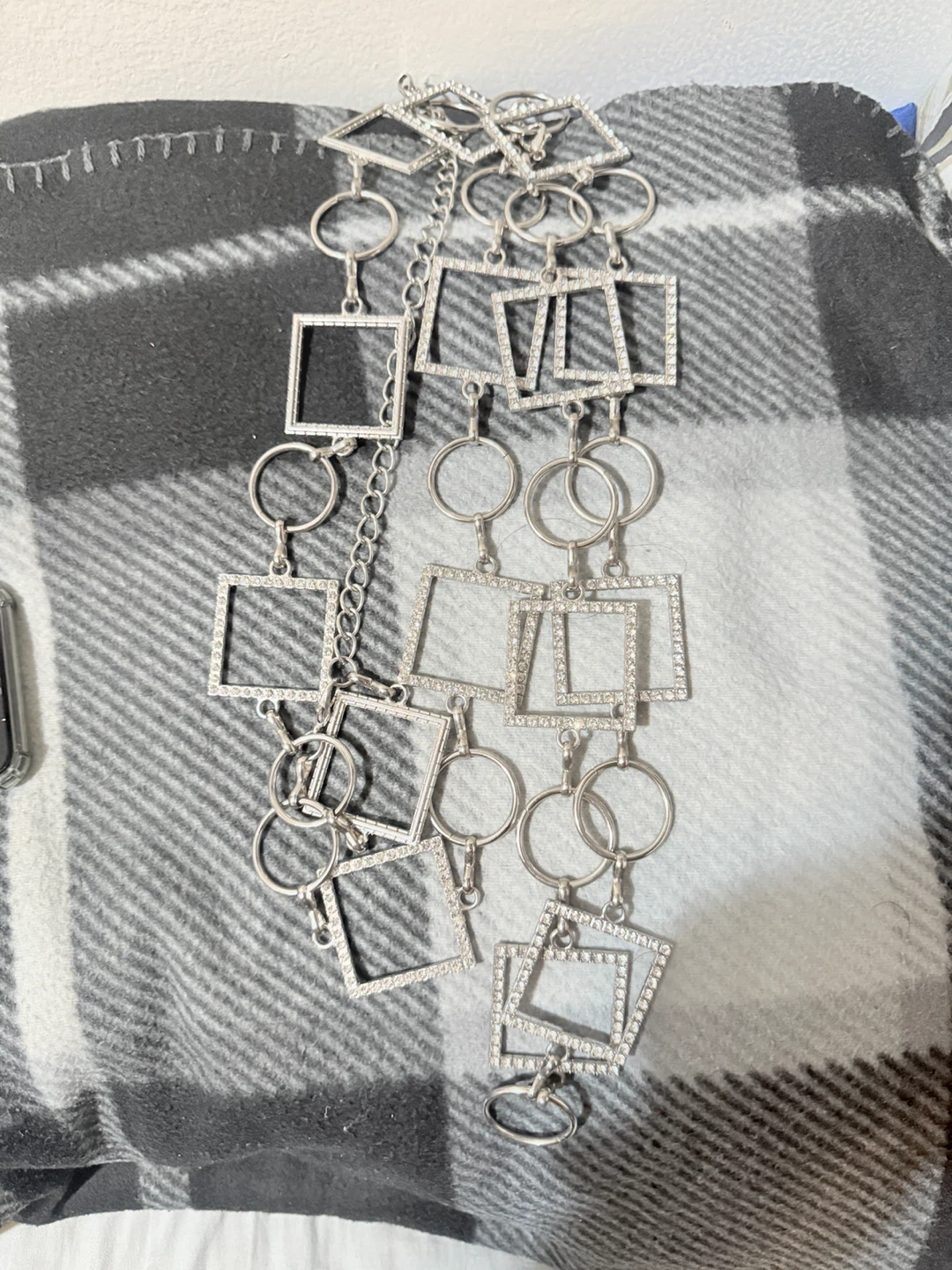 Silver Metal Chain Belt with Geometric Charms
