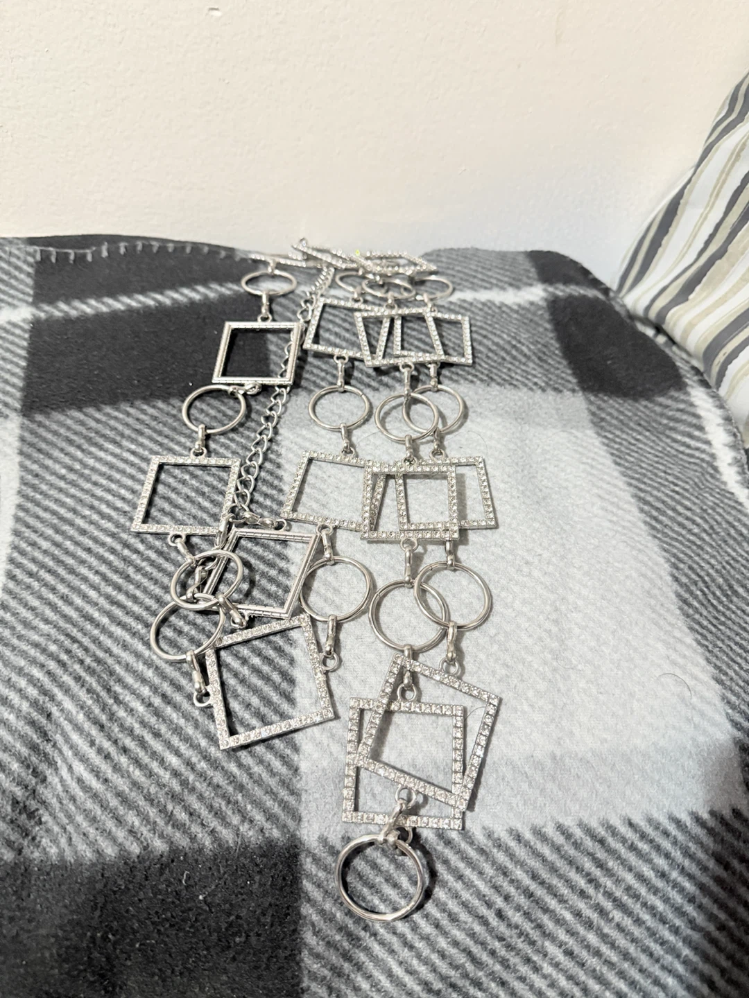 Silver Metal Chain Belt with Geometric Charms - photo 2
