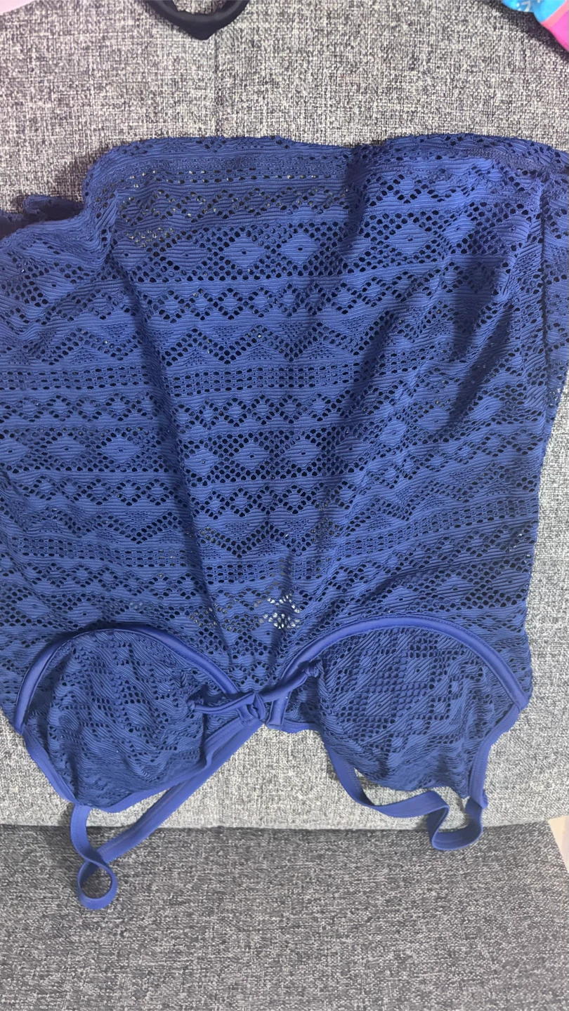 CUPSHE Navy Blue Crochet Tankini Swimsuit Set - photo 5