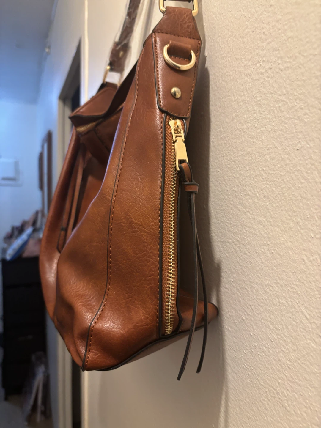 NEW-Brown Faux Leather Hobo Shoulder Bag - photo 2
