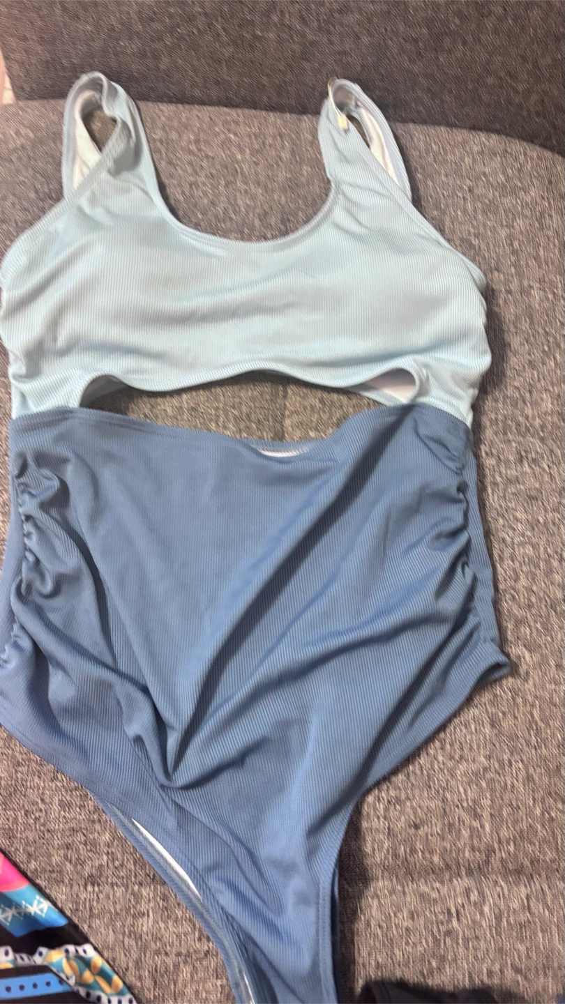 Blue Ribbed One-Piece Swimsuit