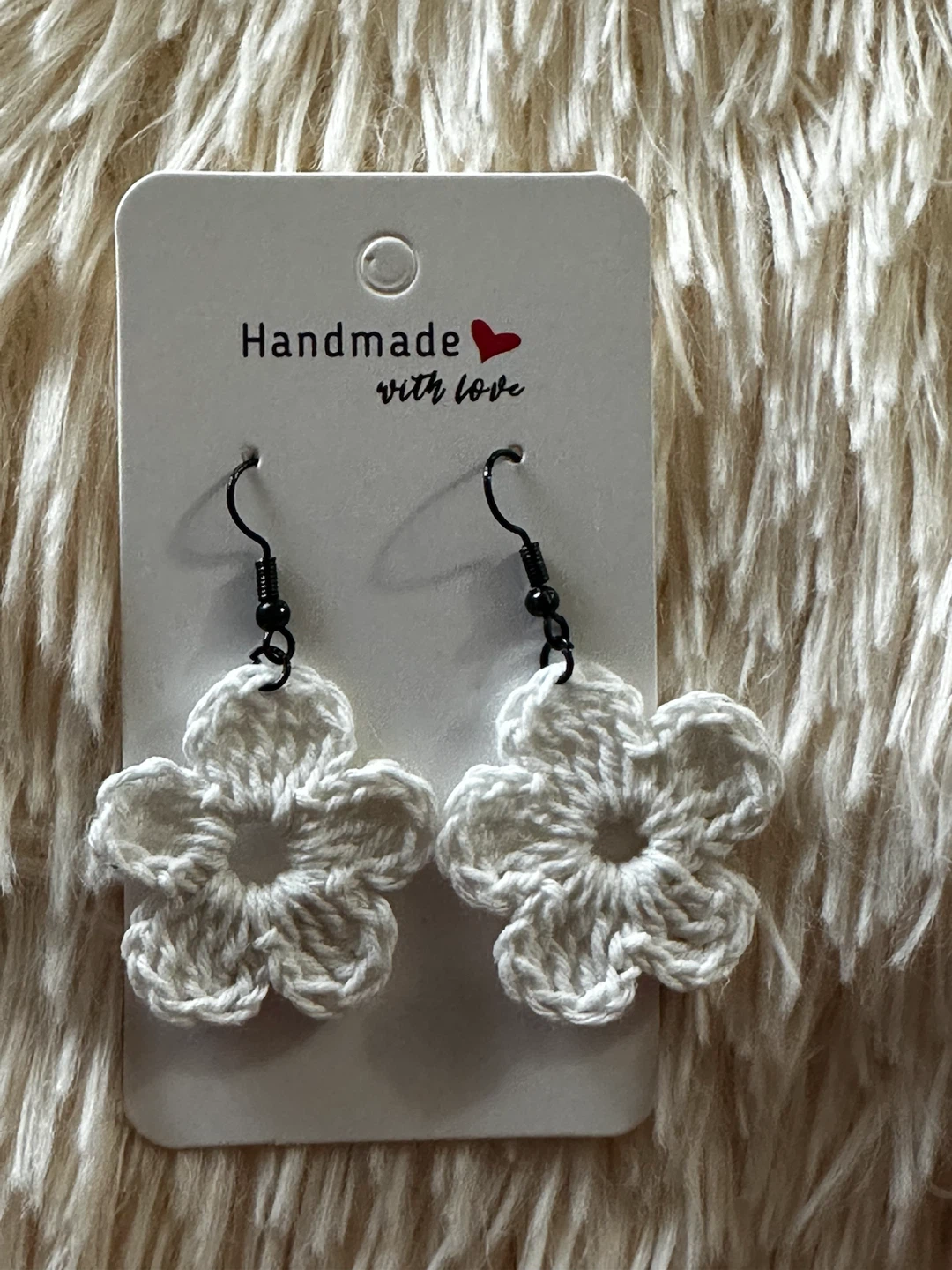 Handmade White Crochet Flower Earrings
