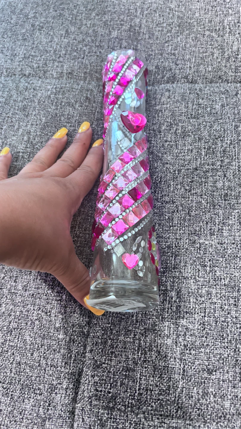 Decorative Glass Vase with Pink Rhinestones