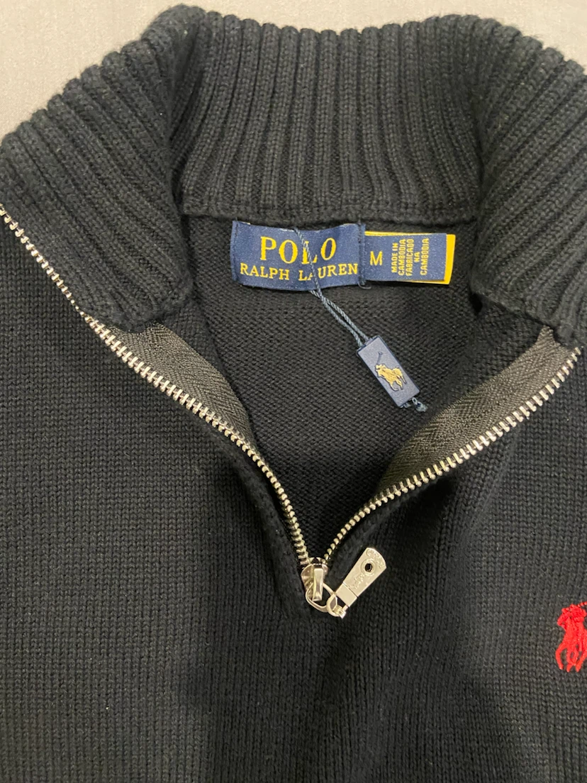 Polo Ralph Lauren Quarter Zip Sweater - Black - Size M - photo 2