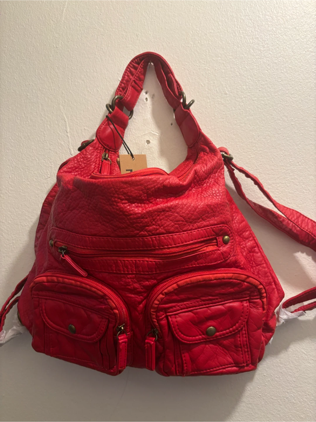 NEW-Red Multi-Functional Handbag/Backpack
