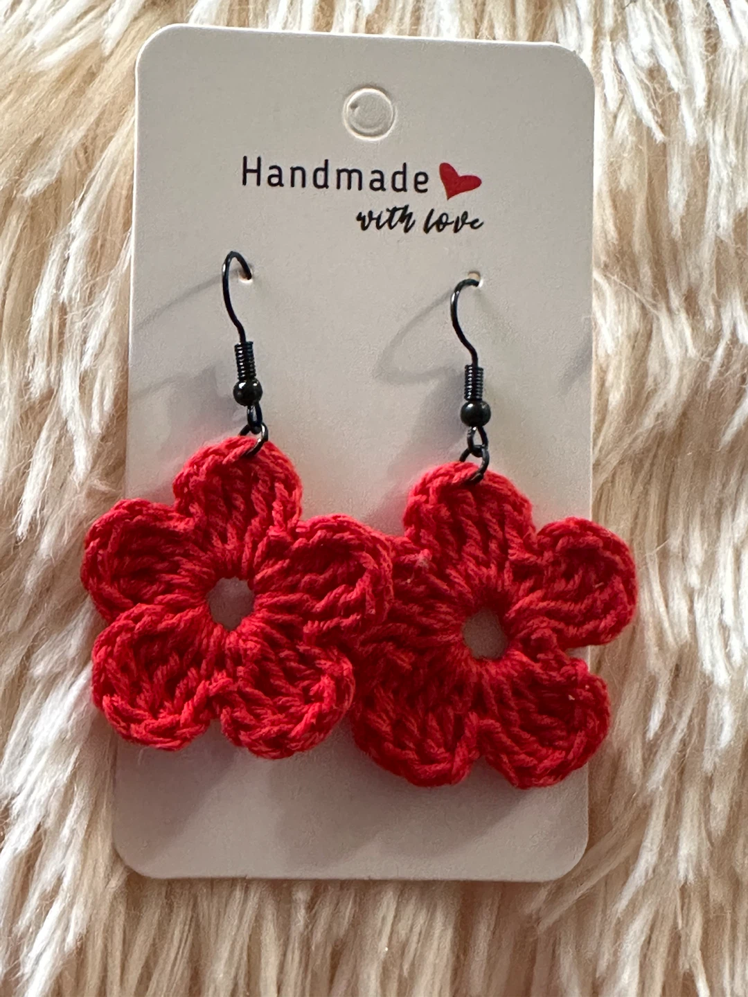 Red Crochet Flower Earrings