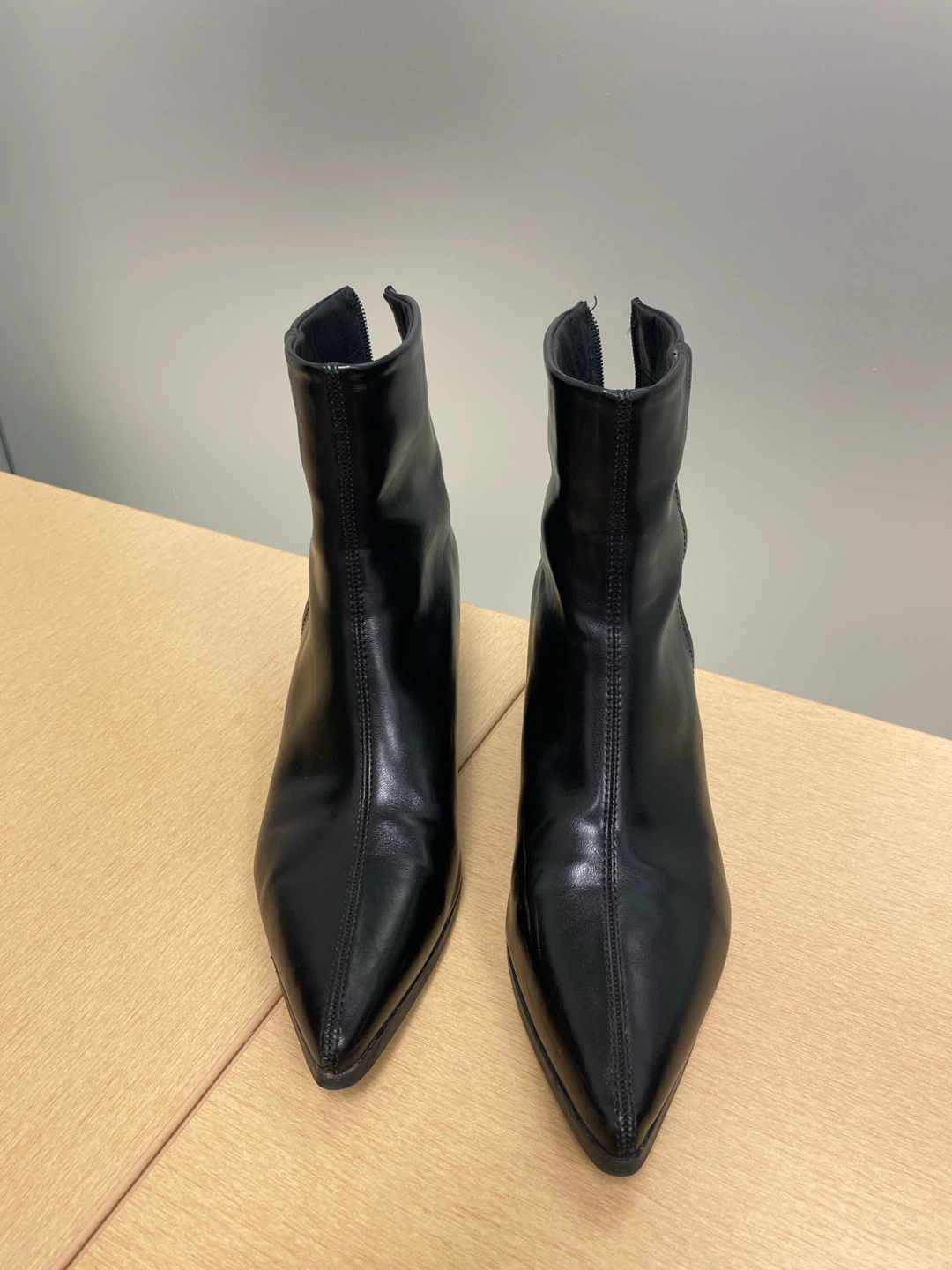 Black Faux Leather Pointed Toe Heeled Ankle Boots