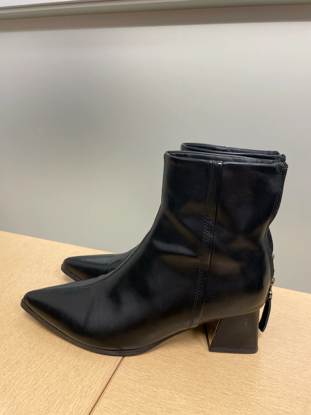 Black Faux Leather Pointed Toe Heeled Ankle Boots - photo 2