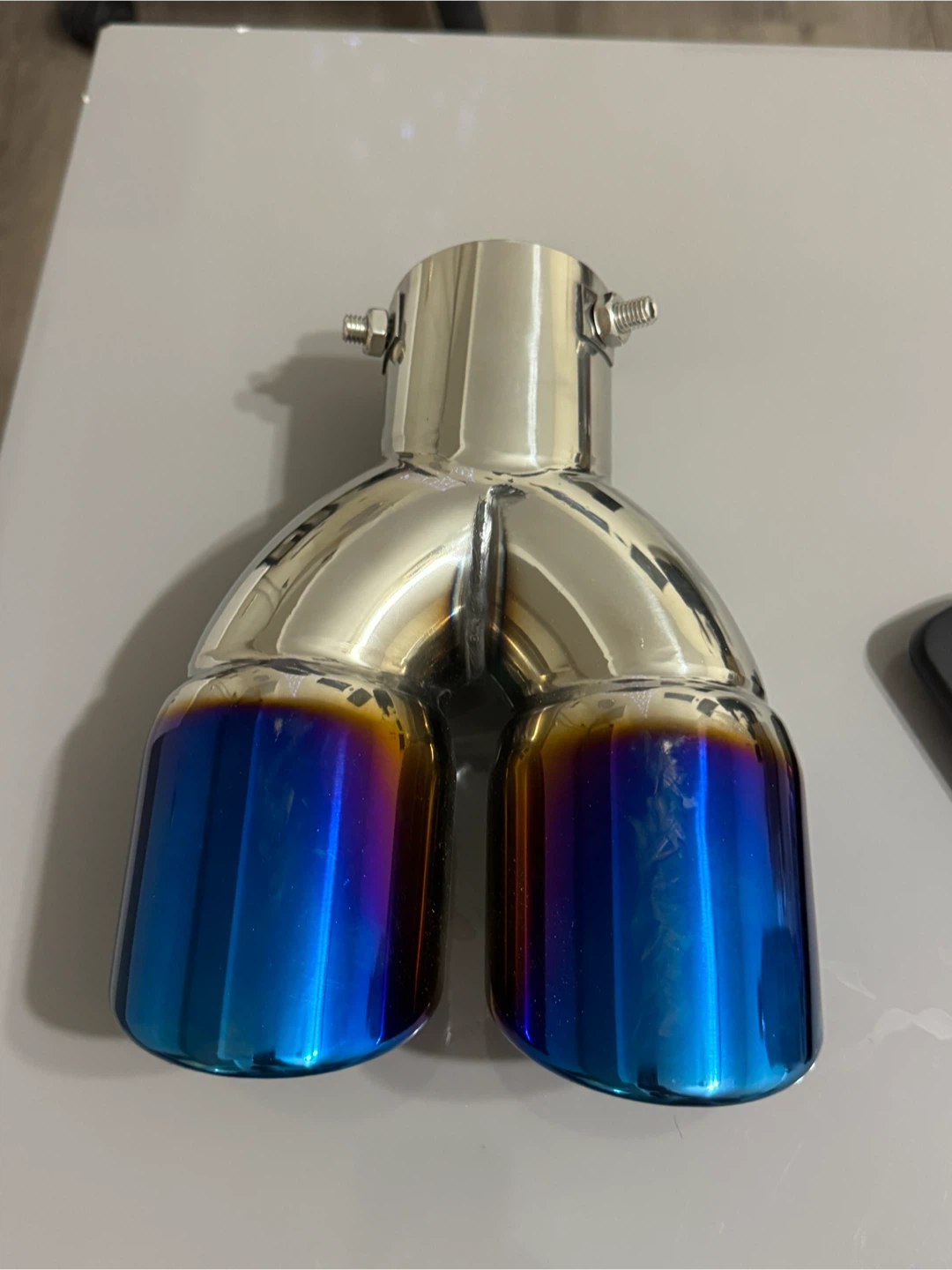 Dual Outlet Exhaust Tip - Stainless Steel with Burnt Blue Finish