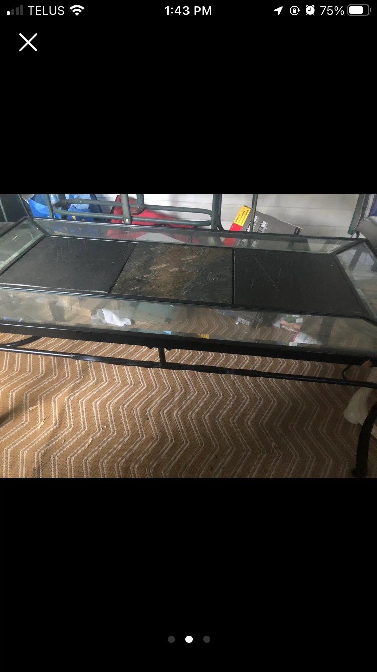 Glass Table with Metal Stand and stone in moddle