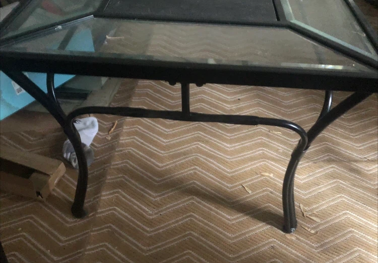 Glass Table with Metal Stand and stone in moddle - photo 2
