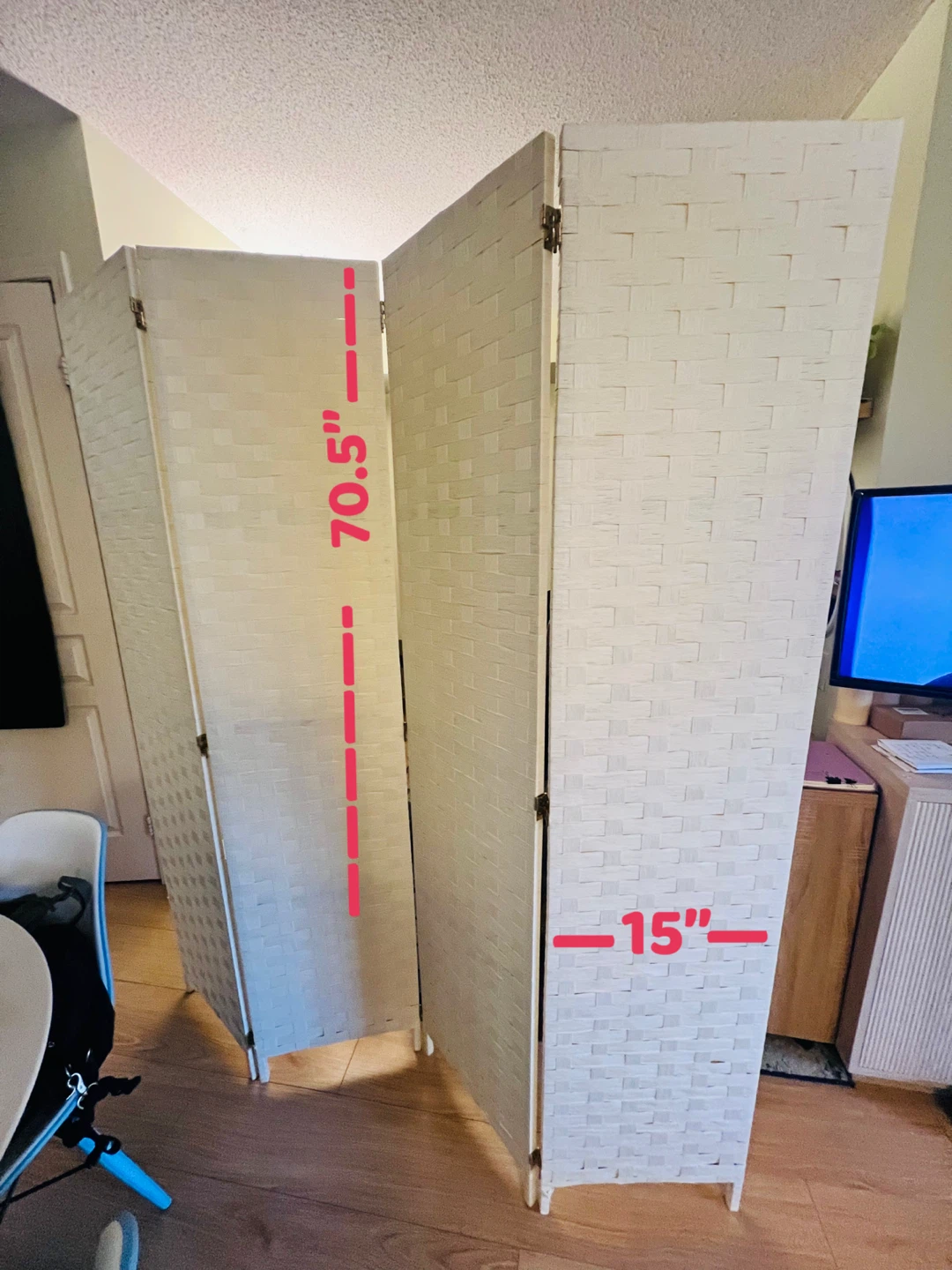 White 4-Panel Room Divider Screen - photo 3