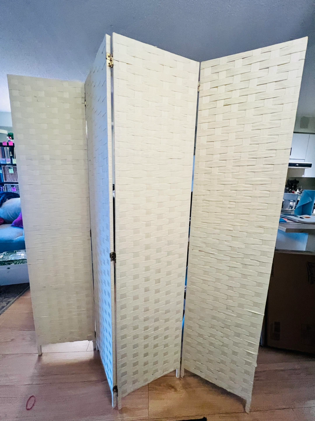 White 4-Panel Room Divider Screen