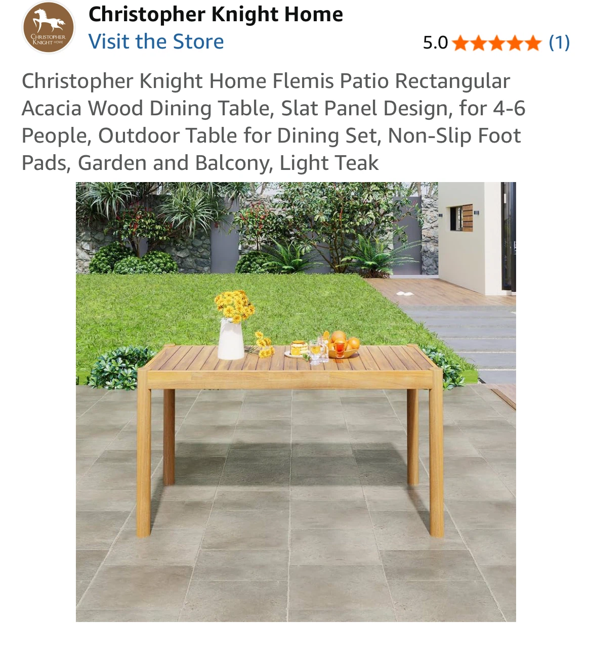 Wood outdoor dining table seats 4 to 6 people