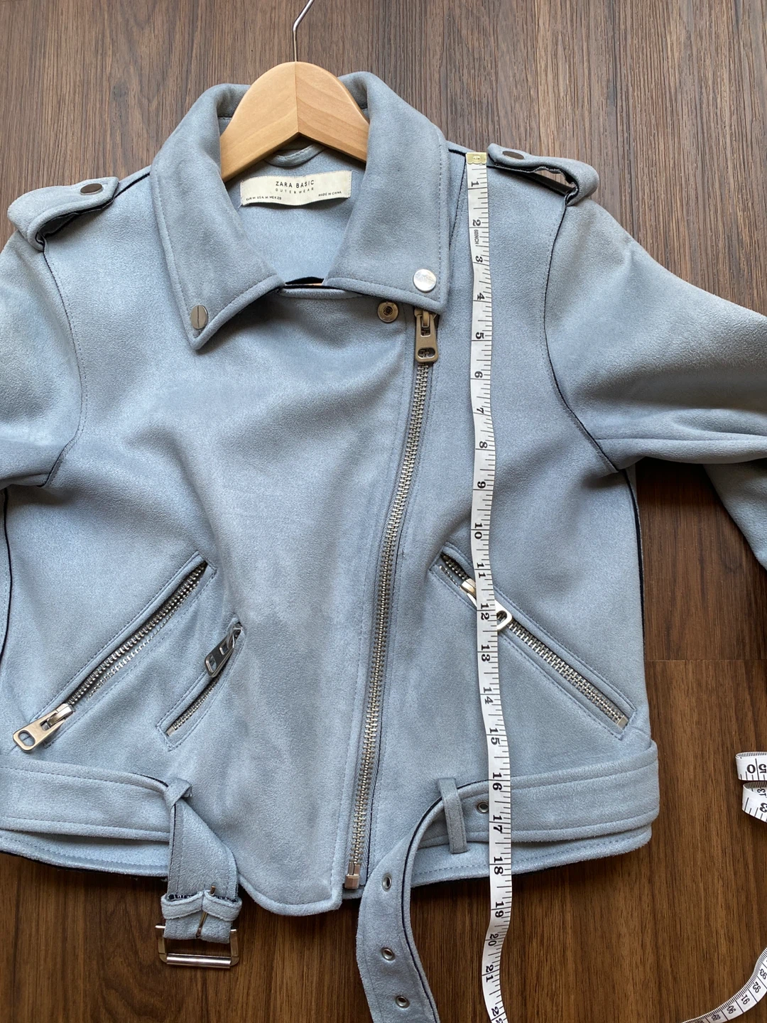 Zara Light Blue Suede-like Moto Jacket - photo 2