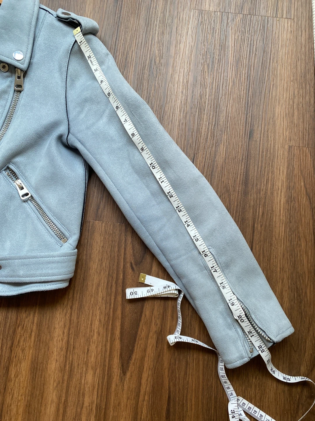 Zara Light Blue Suede-like Moto Jacket - photo 3
