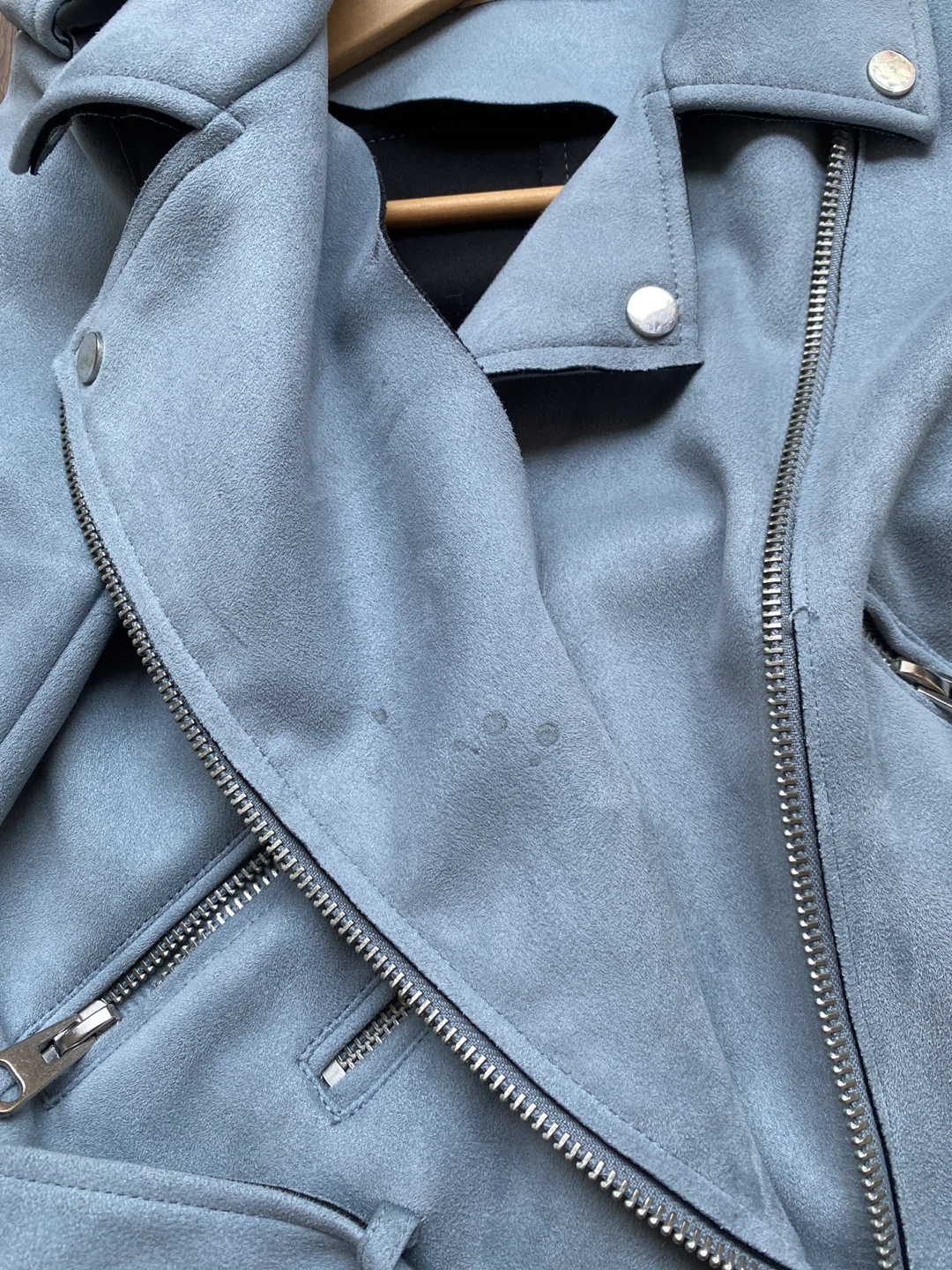 Zara Light Blue Suede-like Moto Jacket - photo 5