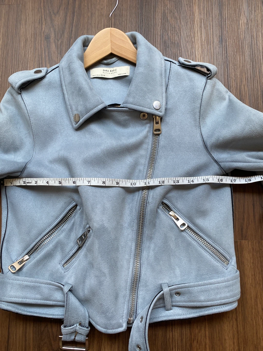 Zara Light Blue Suede-like Moto Jacket