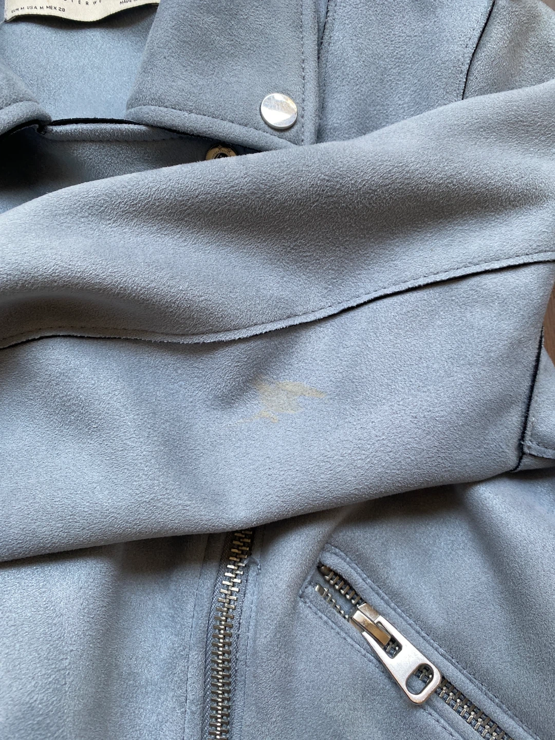 Zara Light Blue Suede-like Moto Jacket - photo 4