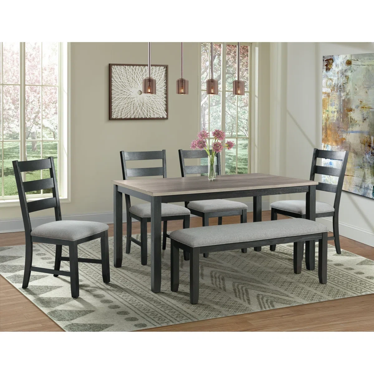 Dining Table Set with 4 Chairs and Bench