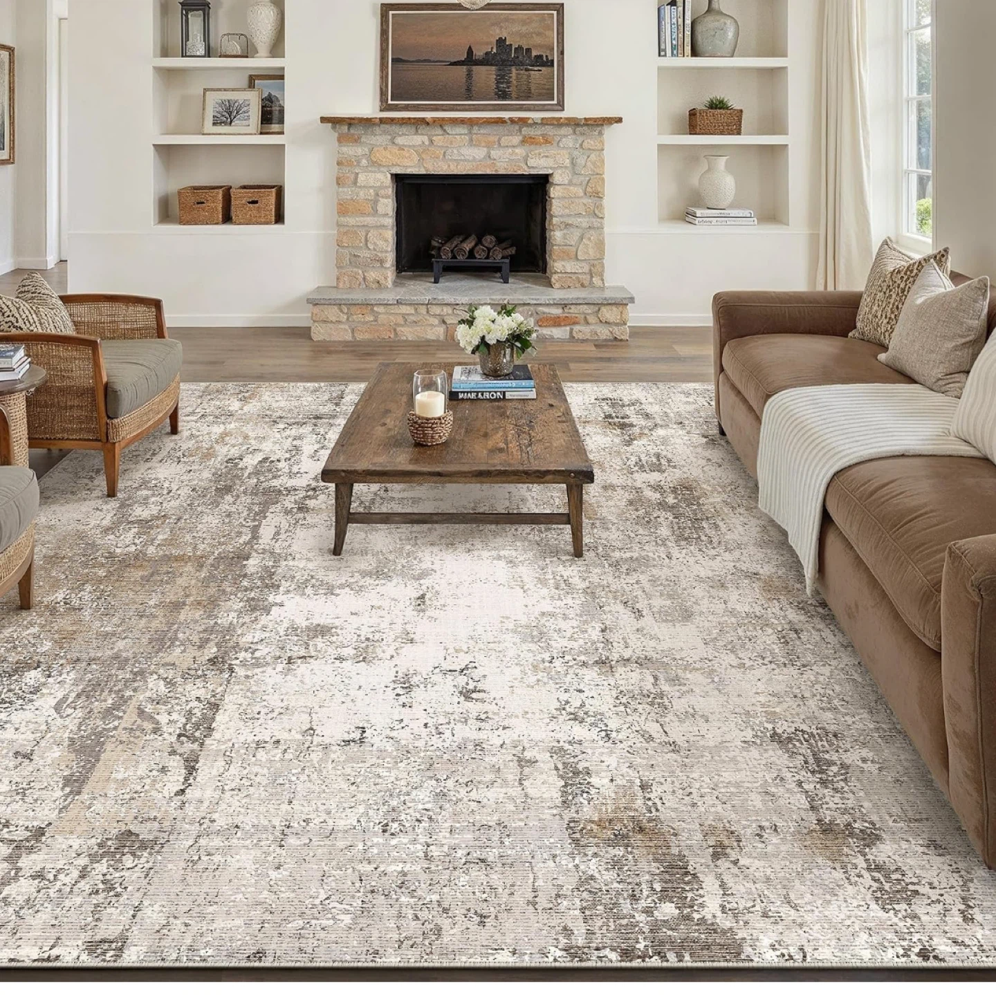 Distressed Abstract Area Rug