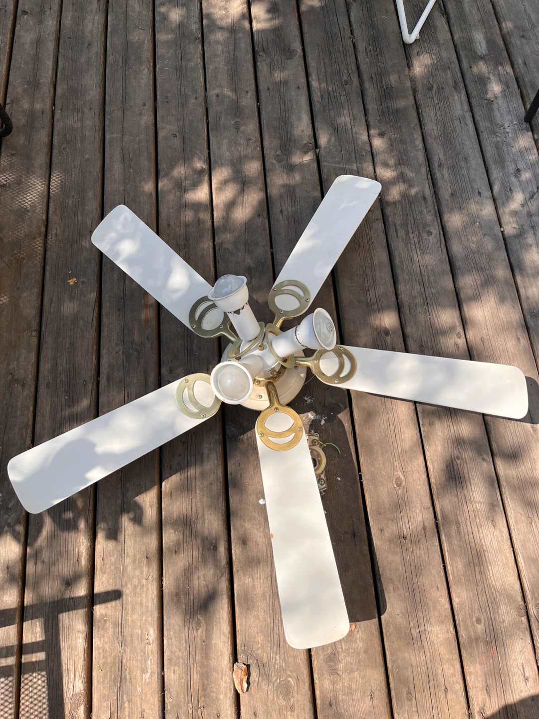 White Ceiling Fan with Brass Accents