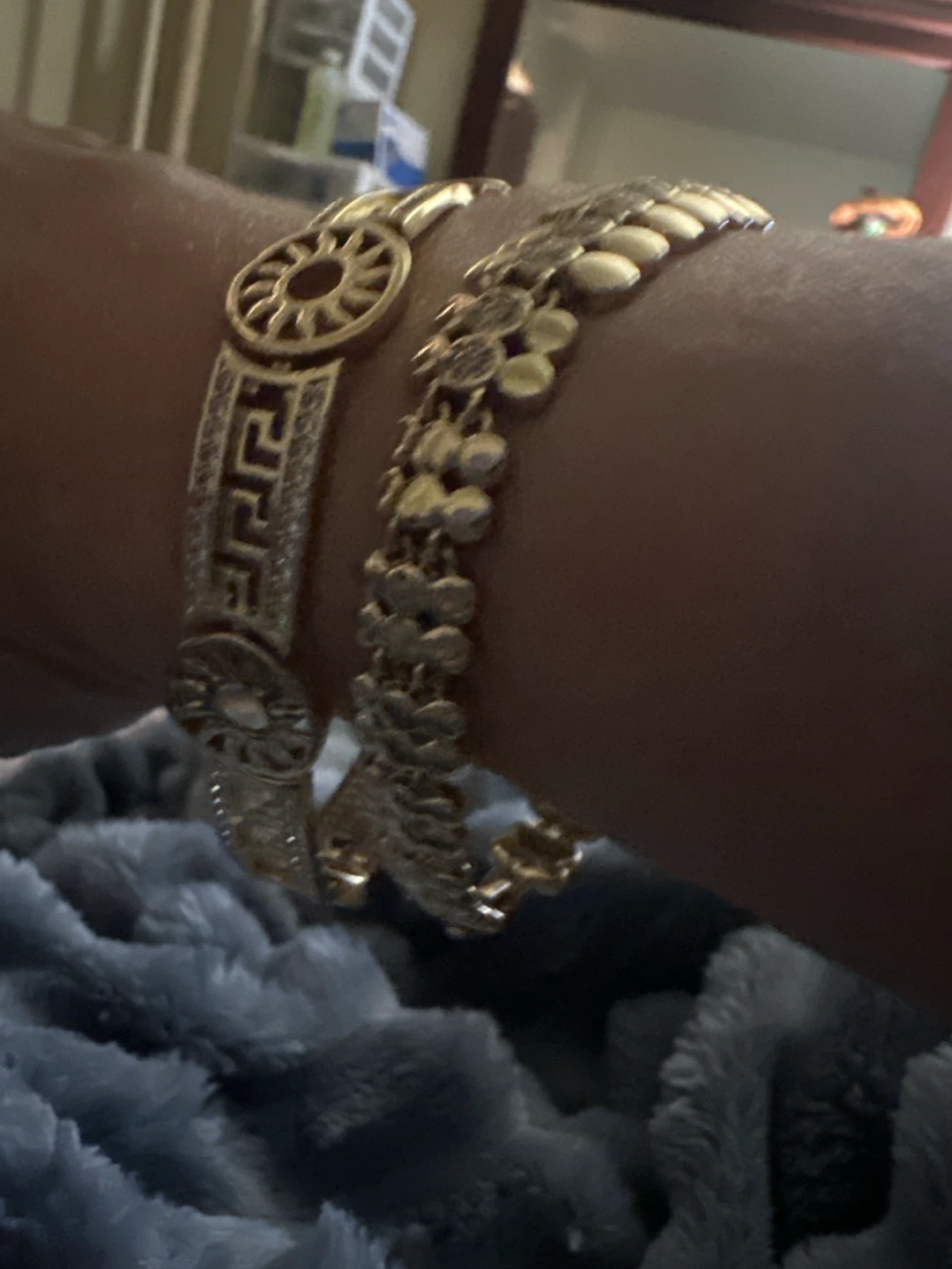 (2) 14k Gold-laminated Bracelets with Crystals