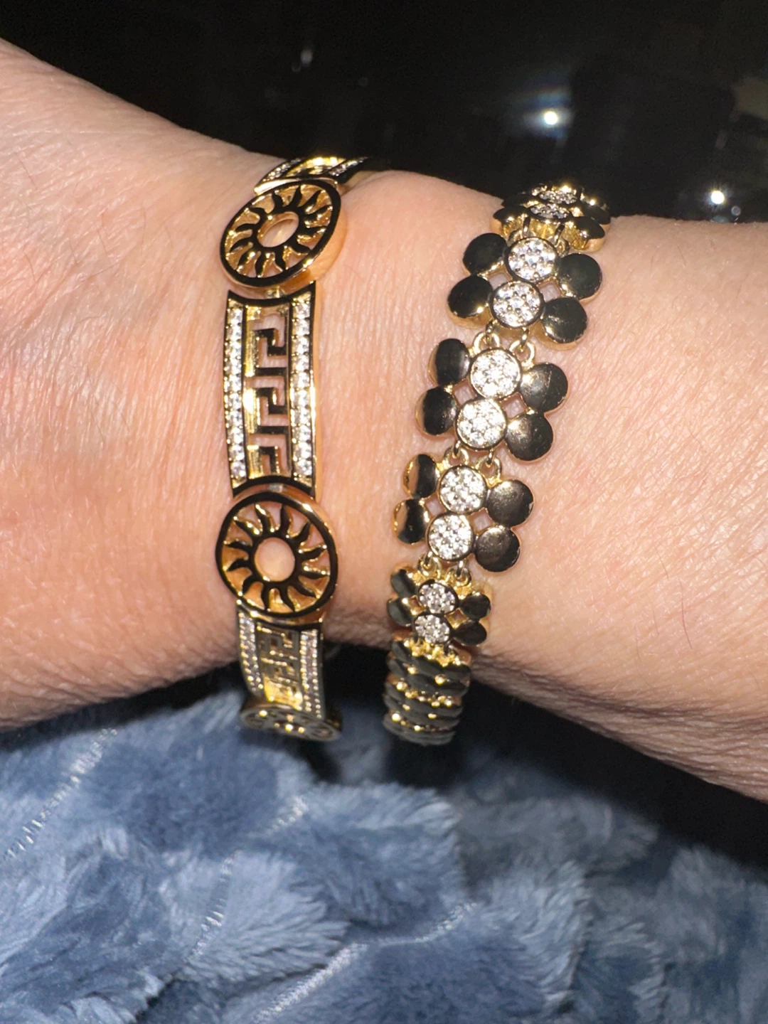 (2) 14k Gold-laminated Bracelets with Crystals - photo 2