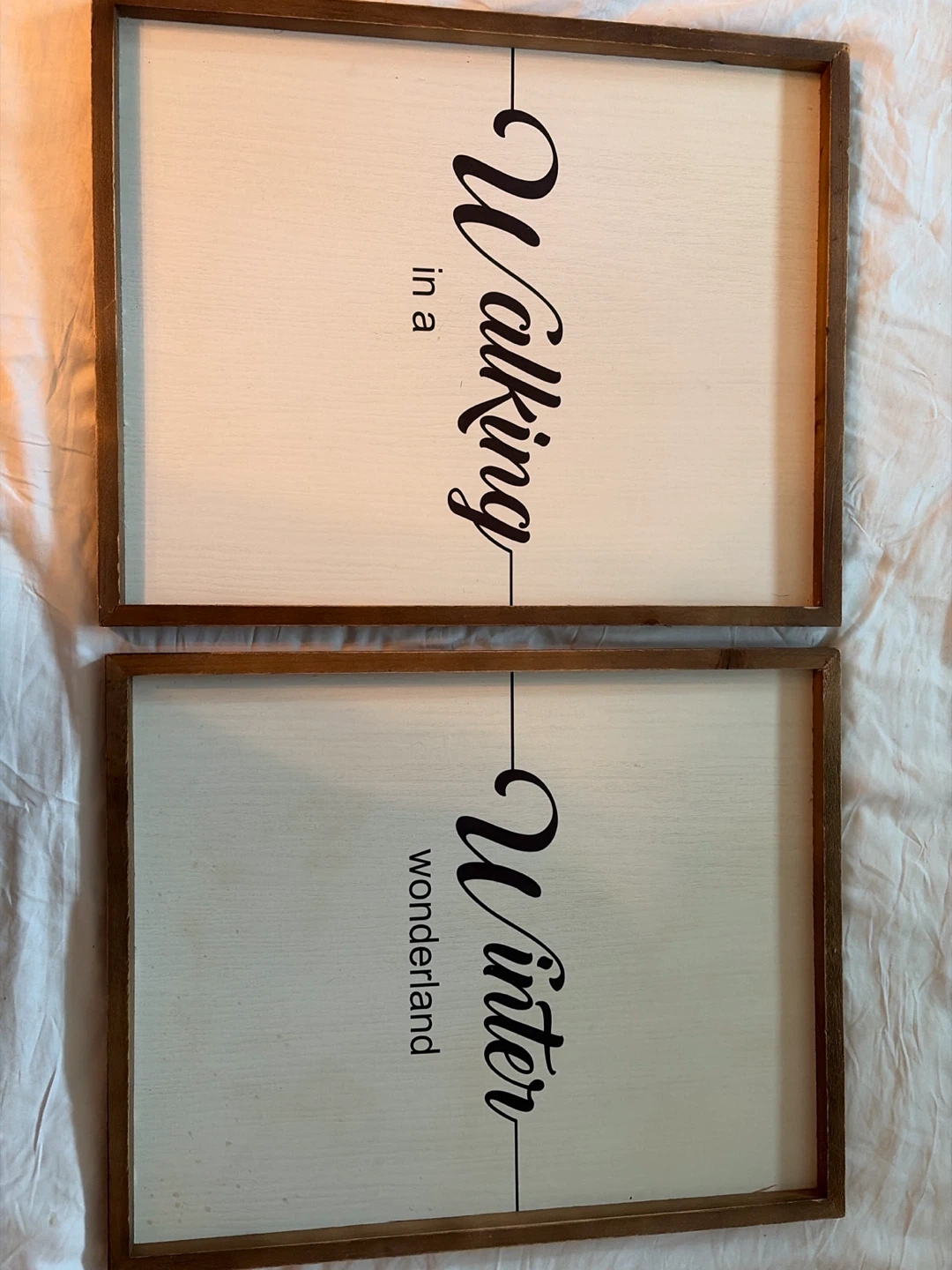 Set of 2 Wood Framed Signs "Walking in a Winter Wonderland"