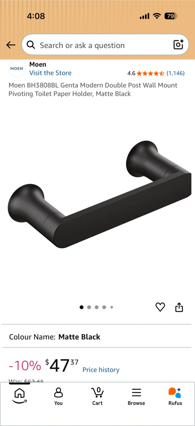 Moen BH3808BL Genta Modern Toilet Paper Holder, Matte Black - photo 2